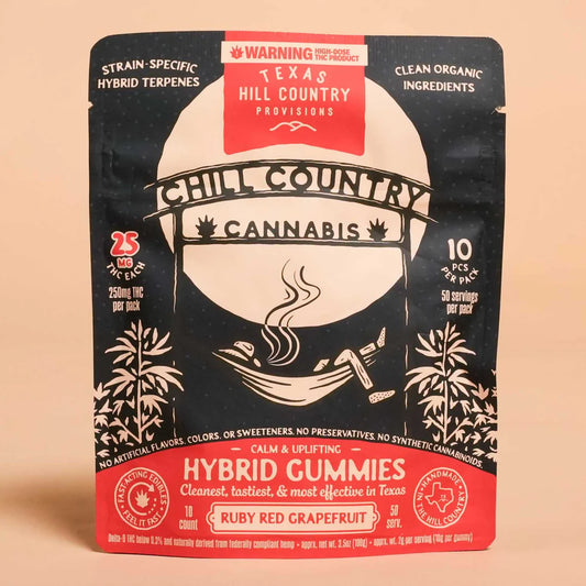 Chill Country's 25mg/pc Delta 9 Grapefruit Hybrid Gummies 10ct Bag