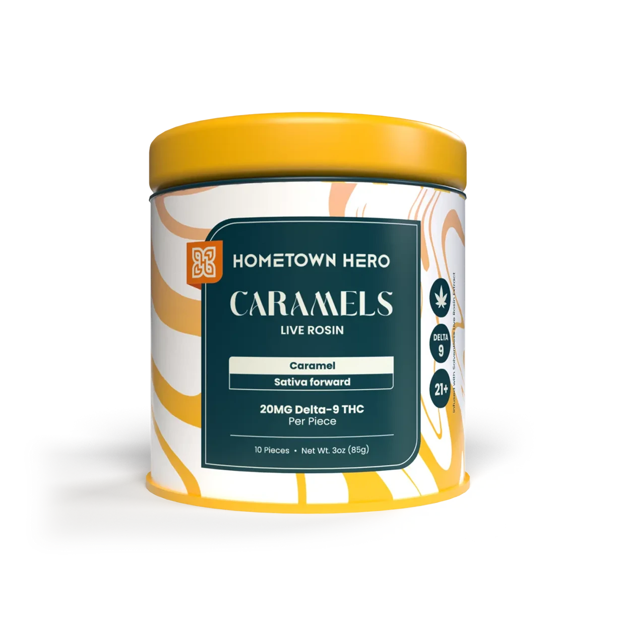 Hometown Hero 20mg/pc Delta 9 Caramels 10ct Tins