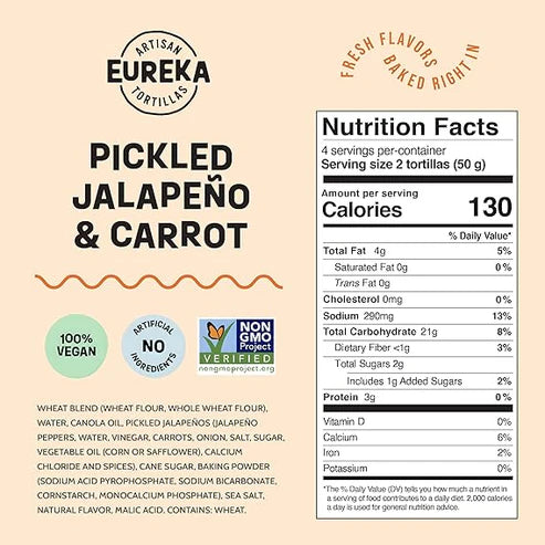 Eureka Vegan Flour Tortillas - Pickled Jalapeno & Carrot