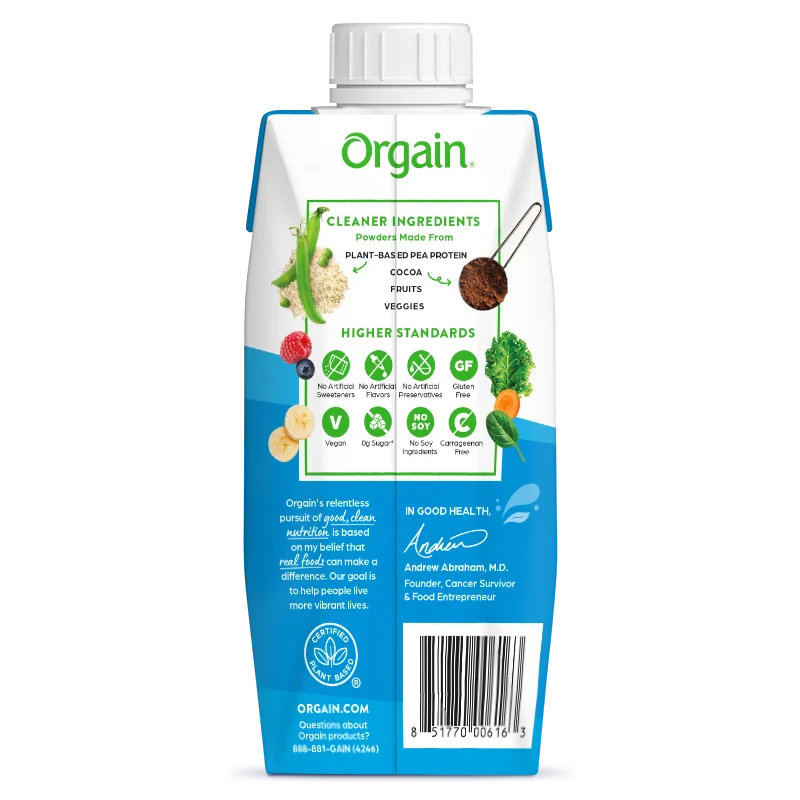 Orgain plant based chocolate protein shake - 20 g of protein