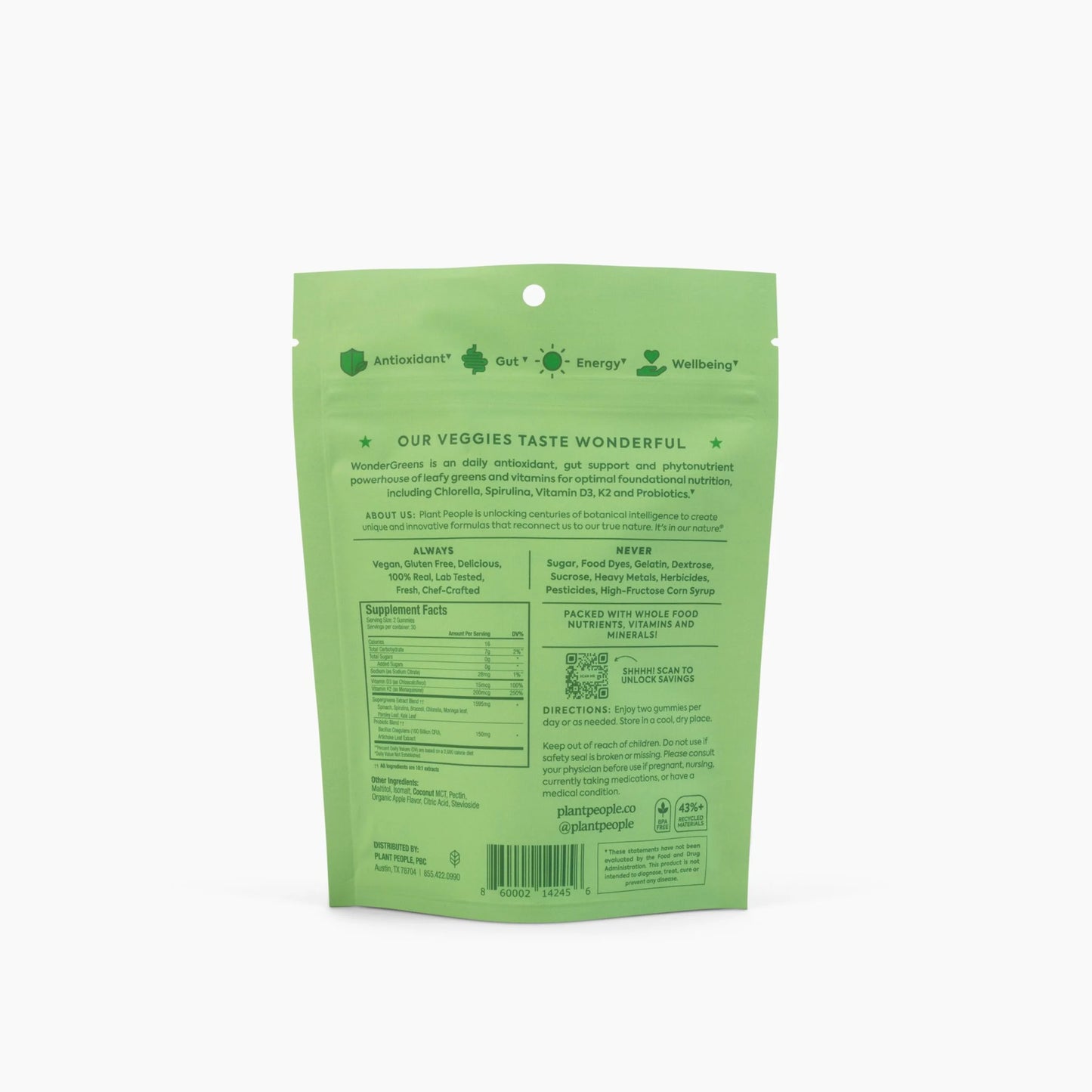 Plant People Grab-N-Go Size: Wonder Green Veggie Gummies