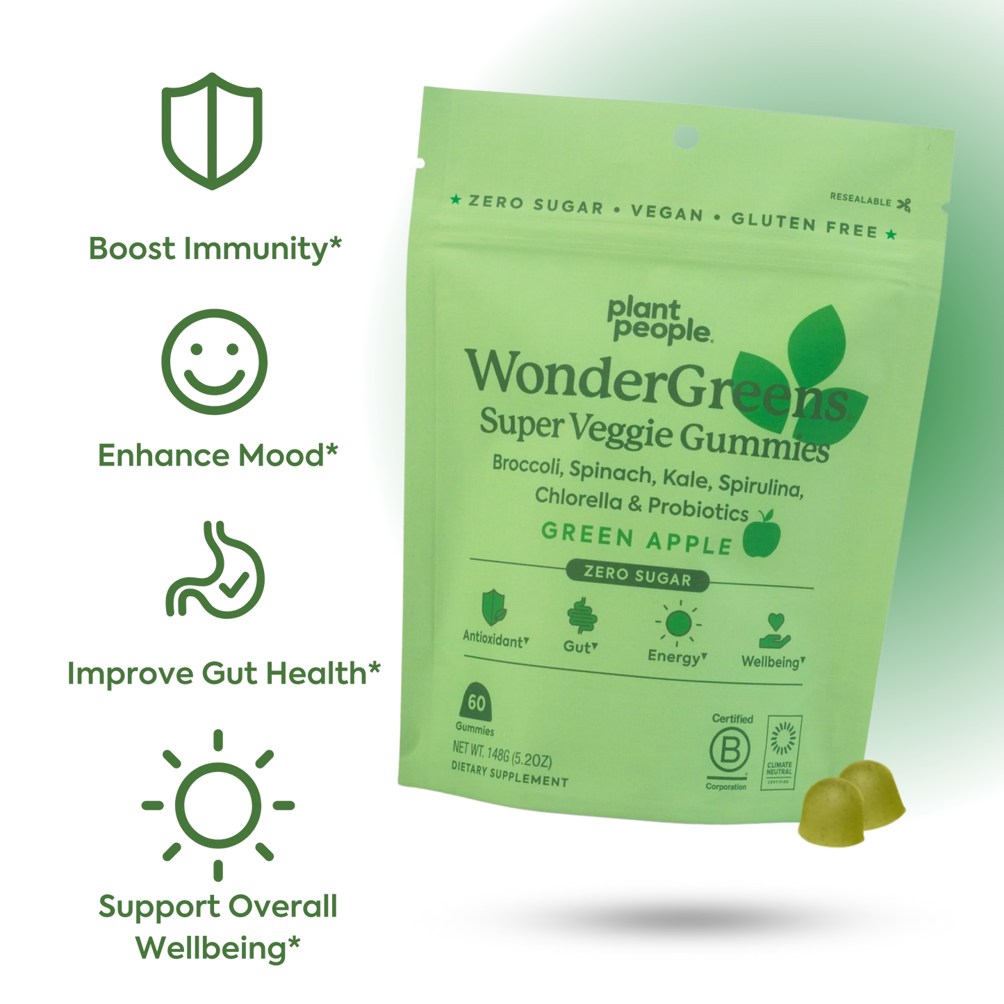 Plant People Grab-N-Go Size: Wonder Green Veggie Gummies