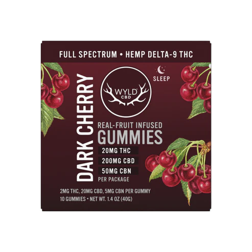 WYLD's 10ct Dark Cherry Sleep Gummies 20mg Delta-9, 200mg CBD, & 50mg CBN