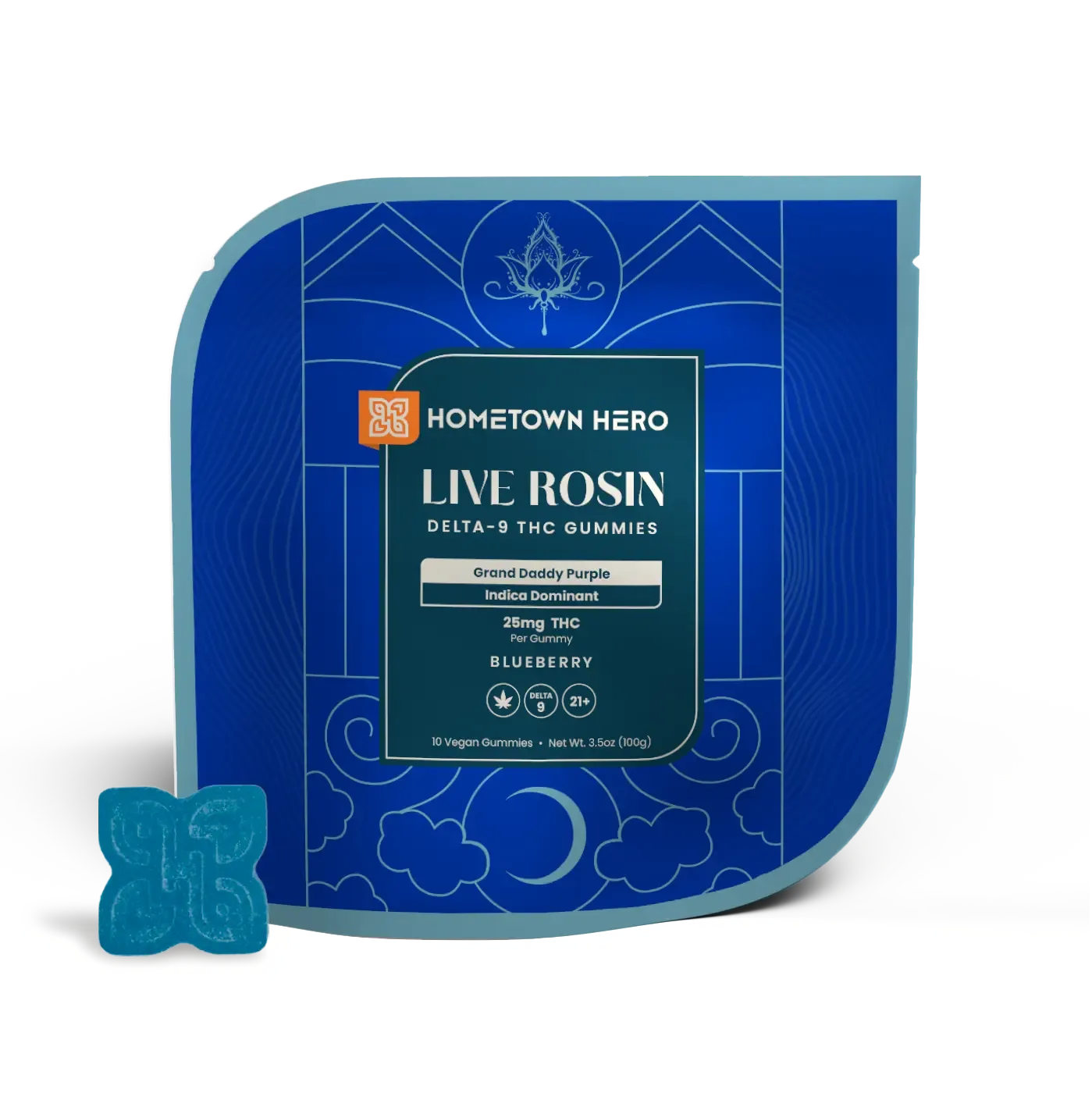 Hometown Hero Grandaddy Purple Live Rosin Indica Gummies 25mg/pc