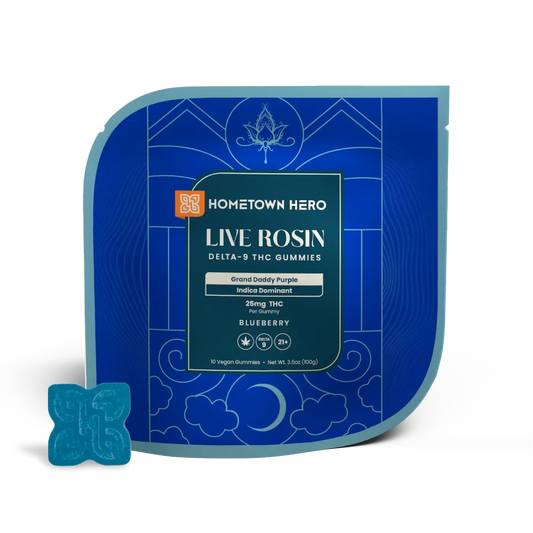 Hometown Hero Grandaddy Purple Live Rosin Indica Gummies 25mg/pc