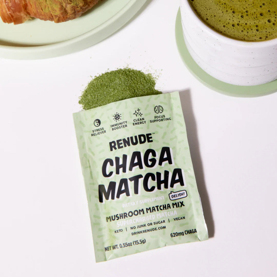 Renude Chaga Matcha Mushroom Matcha Mix Single Packet .55oz (Ordering More)